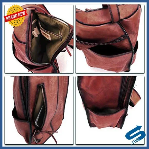 Genuine Leather Vintage Sling Backpack Crossbody Bag for iPad Large Daypack